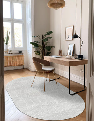 Light Gray 5' 3 x 8' Paxon Trellis Oval Area Rug Geometric Durable Stain Resistant Easy Clean Carpet for Modern Interior Home Decor for Sale at Rug Engine