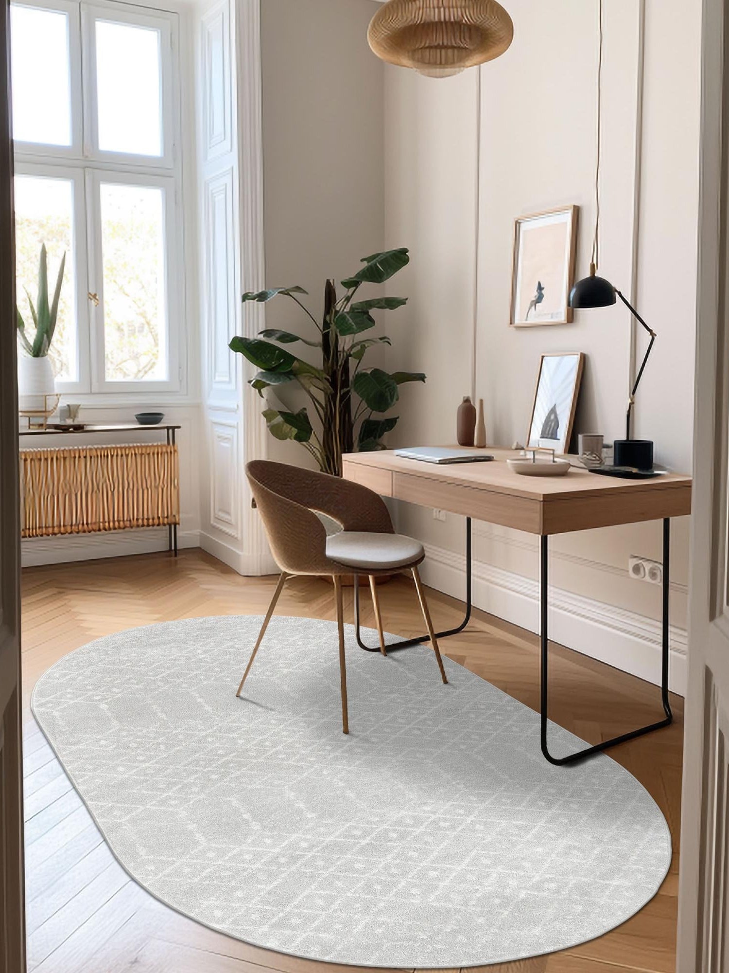 Light Gray 4' x 6' Paxon Trellis Oval Area Rug Geometric Durable Stain Resistant Easy Clean Carpet for Modern Interior Home Decor for Sale at Rug Engine