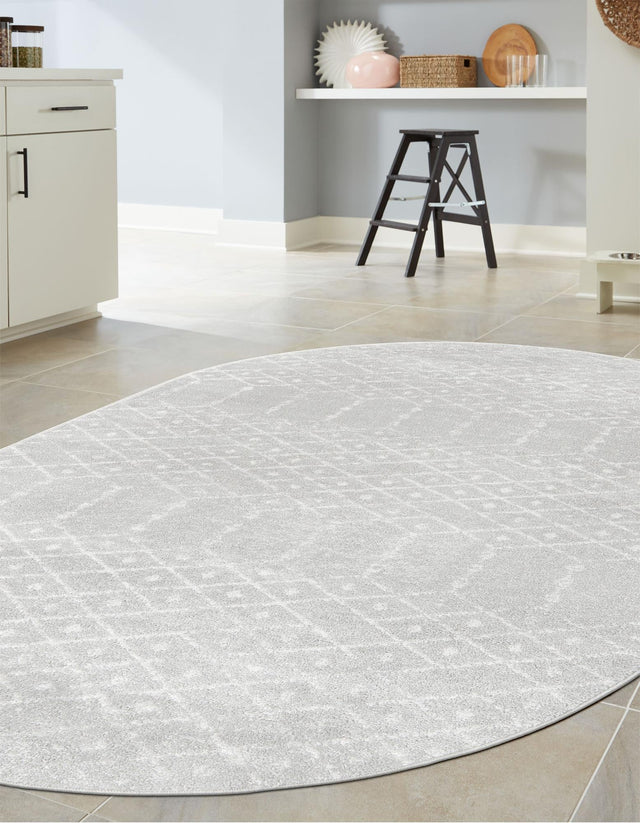 Light Gray 7' 10 x 10' Paxon Trellis Oval Area Rug Geometric Durable Stain Resistant Easy Clean Carpet for Modern Interior Home Decor for Sale at Rug Engine