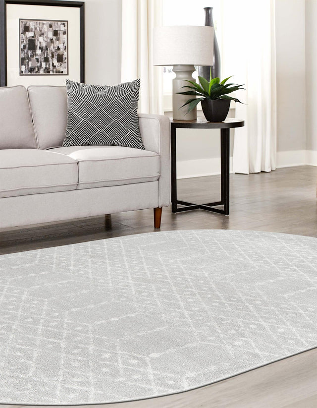 Light Gray 5' 3 x 8' Paxon Trellis Oval Area Rug Geometric Durable Stain Resistant Easy Clean Carpet for Modern Interior Home Decor for Sale at Rug Engine