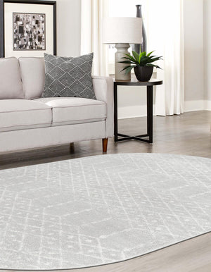 Light Gray 7' 10 x 10' Paxon Trellis Oval Area Rug Geometric Durable Stain Resistant Easy Clean Carpet for Modern Interior Home Decor for Sale at Rug Engine