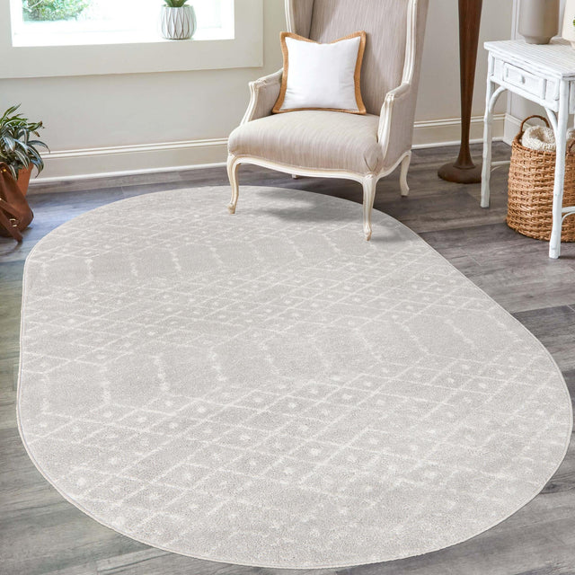 Light Gray 5' 3 x 8' Paxon Trellis Oval Area Rug Geometric Durable Stain Resistant Easy Clean Carpet for Modern Interior Home Decor for Sale at Rug Engine