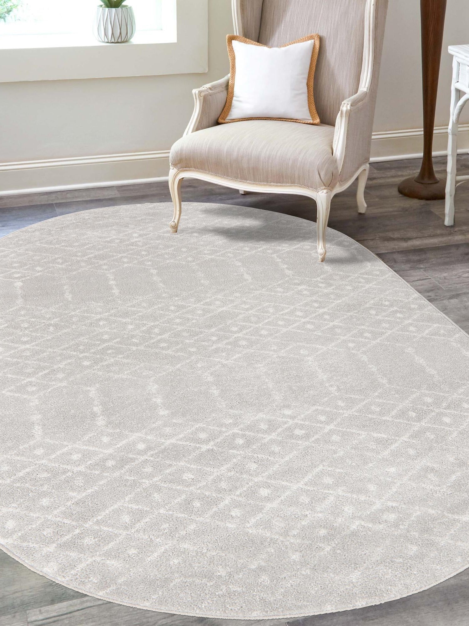 Light Gray 7' 10 x 10' Paxon Trellis Oval Area Rug Geometric Durable Stain Resistant Easy Clean Carpet for Modern Interior Home Decor for Sale at Rug Engine