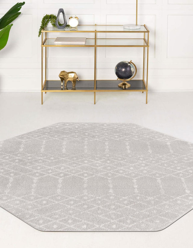 Light Gray 7' 10 x 7' 10 Paxon Trellis Octagon Area Rug Geometric Durable Stain Resistant Easy Clean Carpet for Modern Interior Home Decor for Sale at Rug Engine