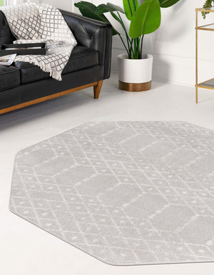 Light Gray 7' 10 x 7' 10 Paxon Trellis Octagon Area Rug Geometric Durable Stain Resistant Easy Clean Carpet for Modern Interior Home Decor for Sale at Rug Engine