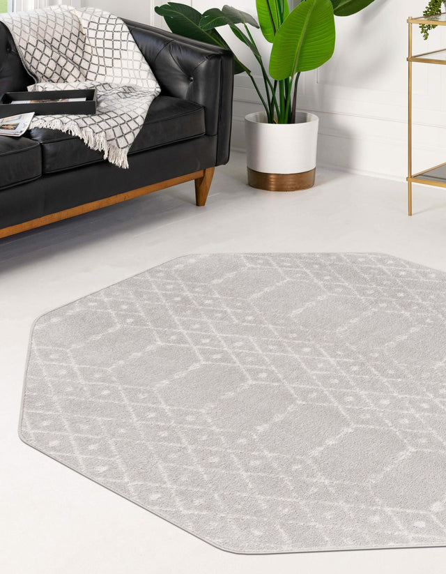 Light Gray 7' 10 x 7' 10 Paxon Trellis Octagon Area Rug Geometric Durable Stain Resistant Easy Clean Carpet for Modern Interior Home Decor for Sale at Rug Engine