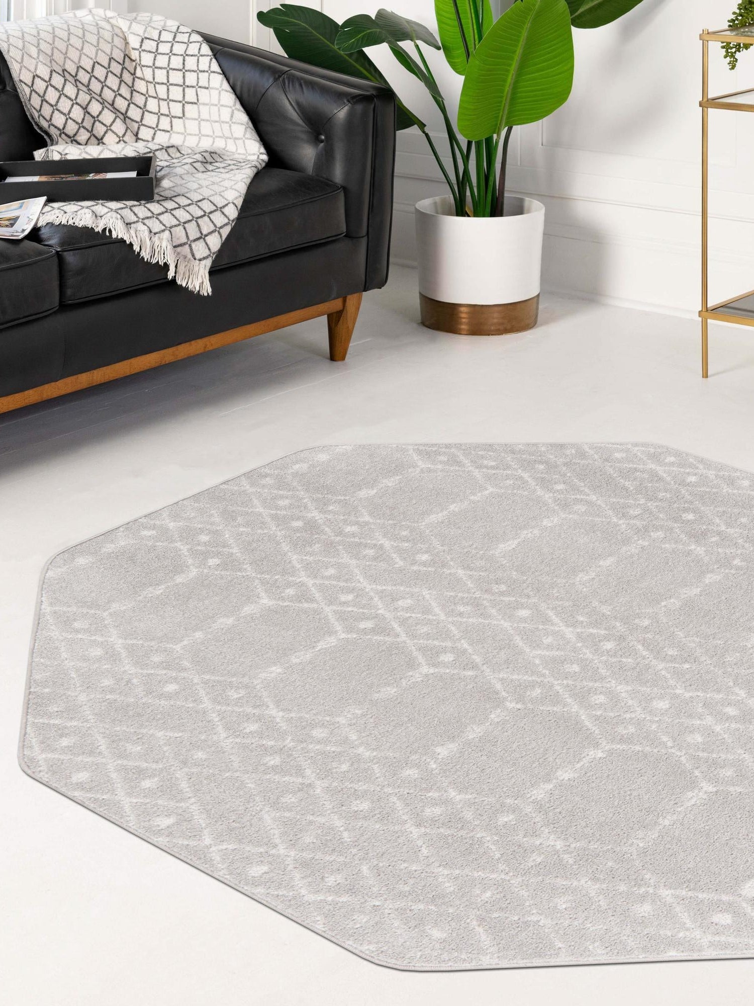 Light Gray 5' 3 x 5' 3 Paxon Trellis Octagon Area Rug Geometric Durable Stain Resistant Easy Clean Carpet for Modern Interior Home Decor for Sale at Rug Engine