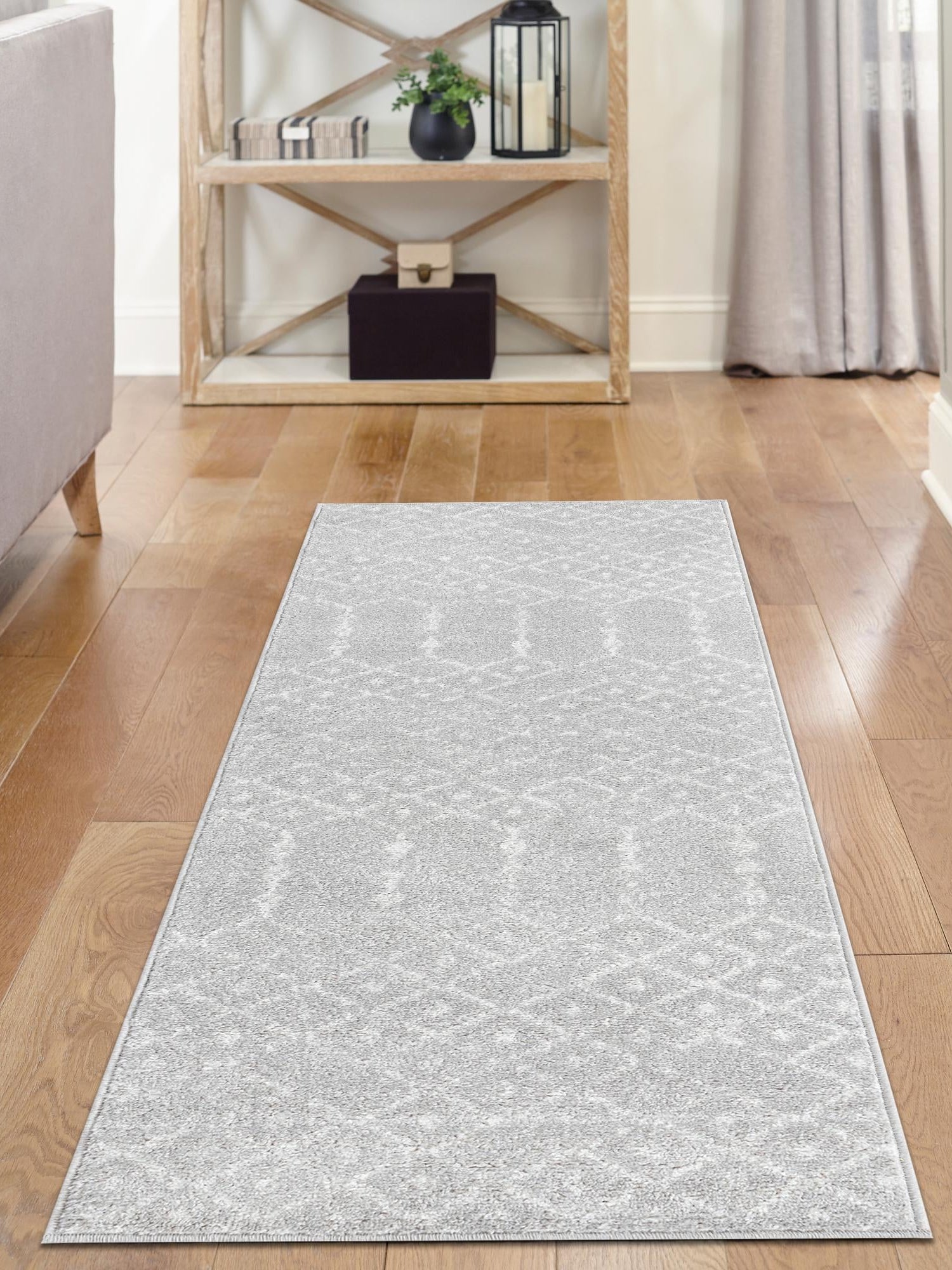 Light Gray 2' x 8' Paxon Trellis Runner Area Rug Geometric Durable Stain Resistant Easy Clean Carpet for Modern Interior Home Decor for Sale at Rug Engine