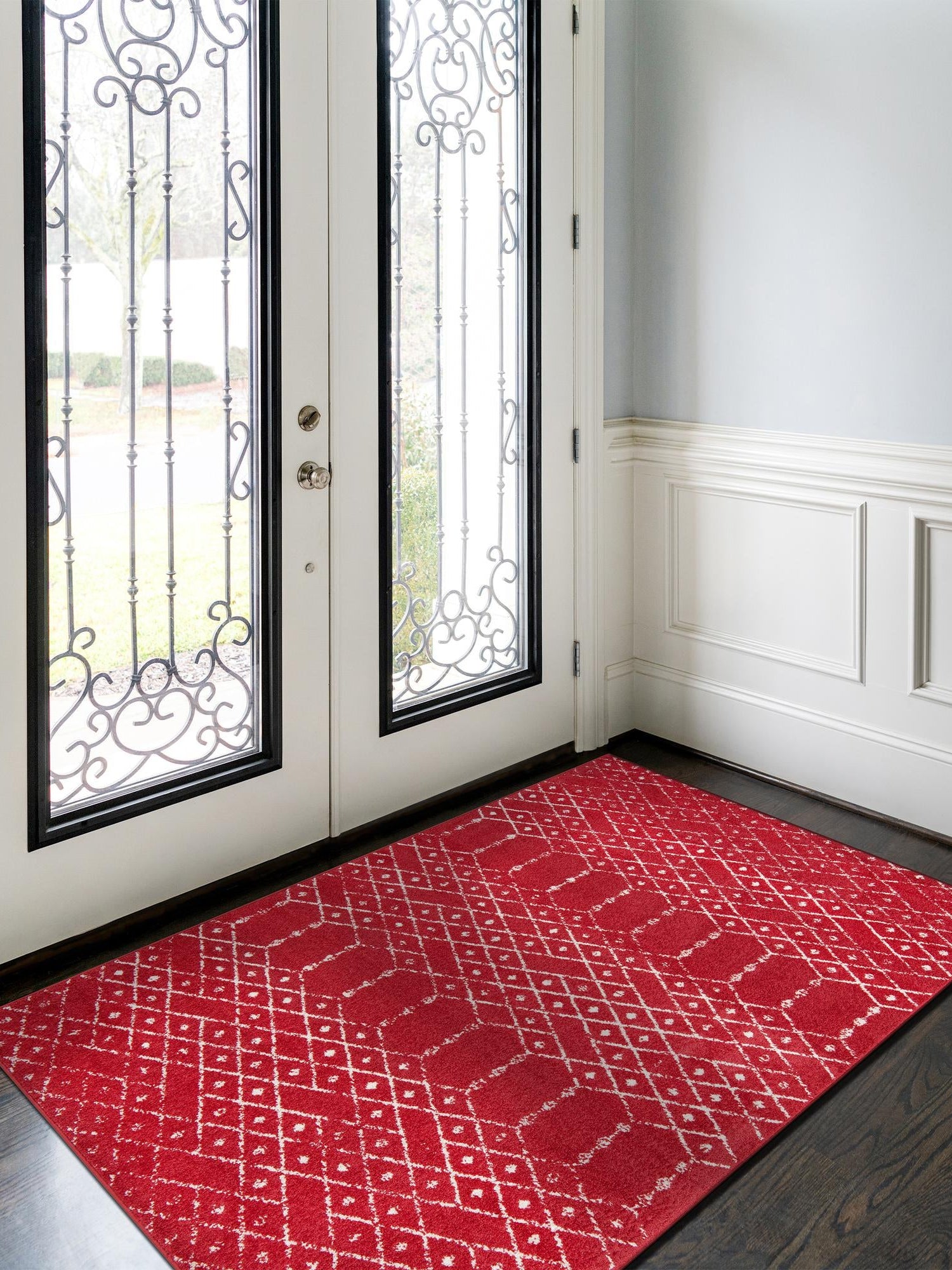 Raspberry Pink 10' x 13' Paxon Trellis Rectangle Area Rug Geometric Durable Stain Resistant Easy Clean Carpet for Modern Interior Home Decor for Sale at Rug Engine