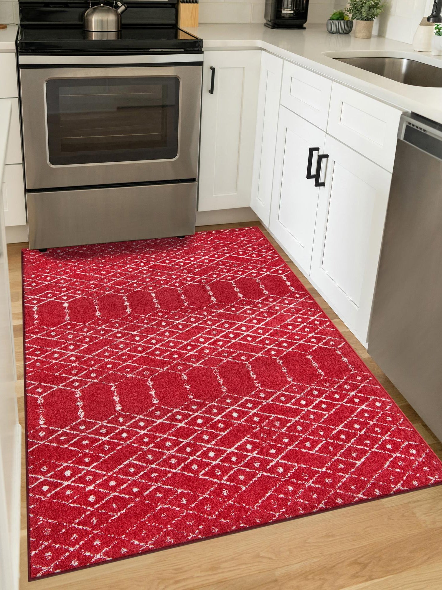 Raspberry Pink 6' x 9' Paxon Trellis Rectangle Area Rug Geometric Durable Stain Resistant Easy Clean Carpet for Modern Interior Home Decor for Sale at Rug Engine