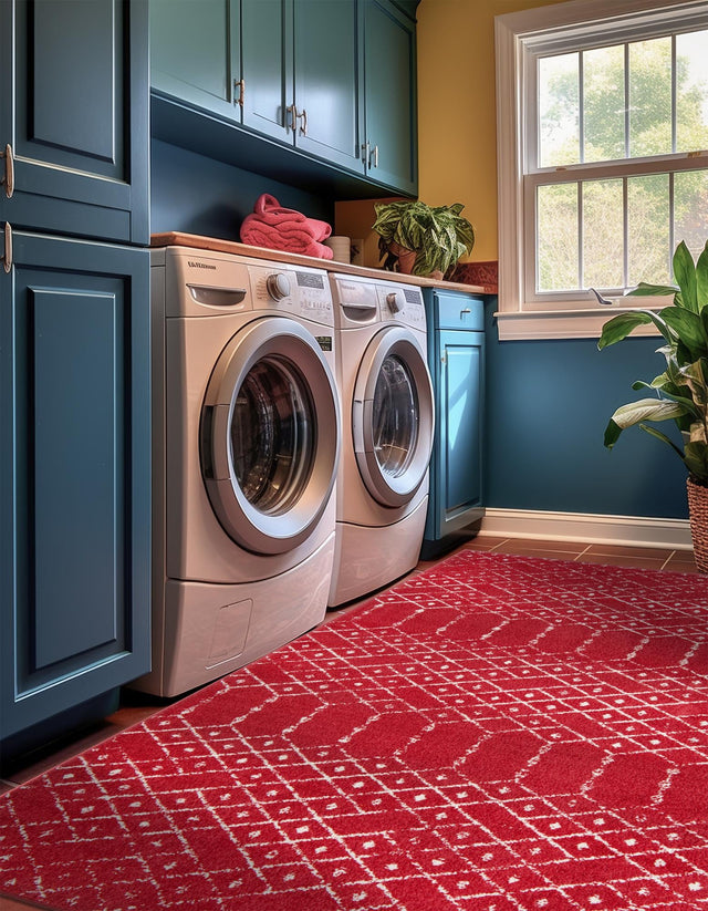 Raspberry Pink 2' x 3' Paxon Trellis Rectangle Area Rug Geometric Durable Stain Resistant Easy Clean Carpet for Modern Interior Home Decor for Sale at Rug Engine