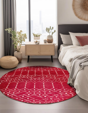 Raspberry Pink 5' 3 x 5' 3 Paxon Trellis Round Area Rug Geometric Durable Stain Resistant Easy Clean Carpet for Modern Interior Home Decor for Sale at Rug Engine
