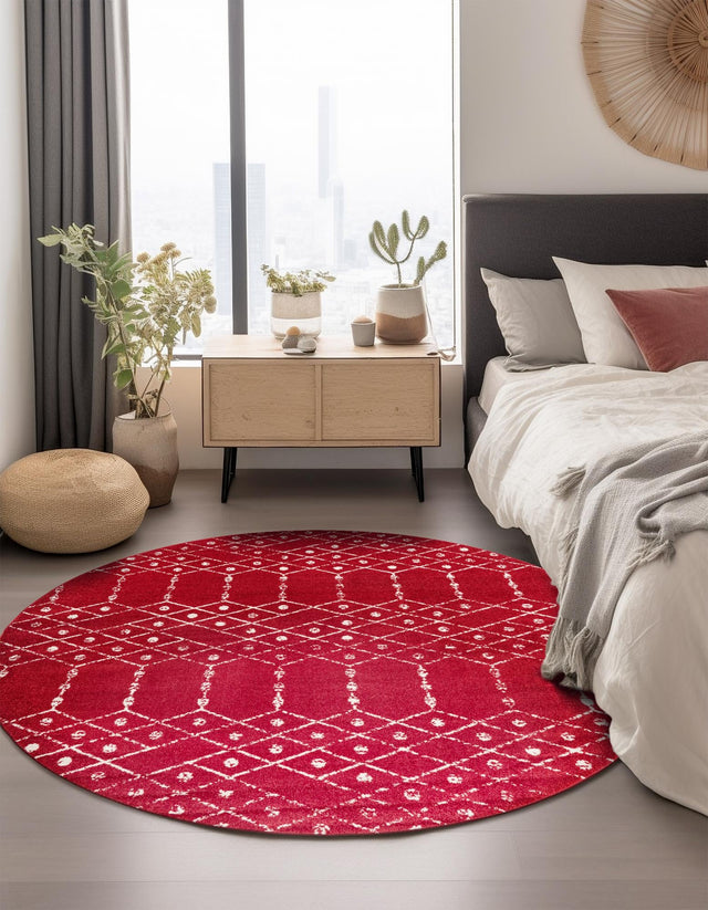 Raspberry Pink 3' x 3' Paxon Trellis Round Area Rug Geometric Durable Stain Resistant Easy Clean Carpet for Modern Interior Home Decor for Sale at Rug Engine