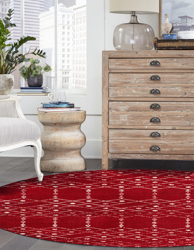 Raspberry Pink 3' x 3' Paxon Trellis Round Area Rug Geometric Durable Stain Resistant Easy Clean Carpet for Modern Interior Home Decor for Sale at Rug Engine