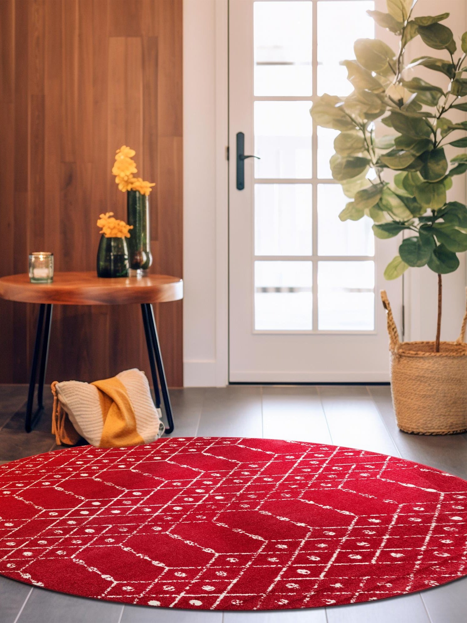 Raspberry Pink 5' 3 x 5' 3 Paxon Trellis Round Area Rug Geometric Durable Stain Resistant Easy Clean Carpet for Modern Interior Home Decor for Sale at Rug Engine