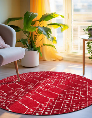 Raspberry Pink 7' 10 x 7' 10 Paxon Trellis Round Area Rug Geometric Durable Stain Resistant Easy Clean Carpet for Modern Interior Home Decor for Sale at Rug Engine
