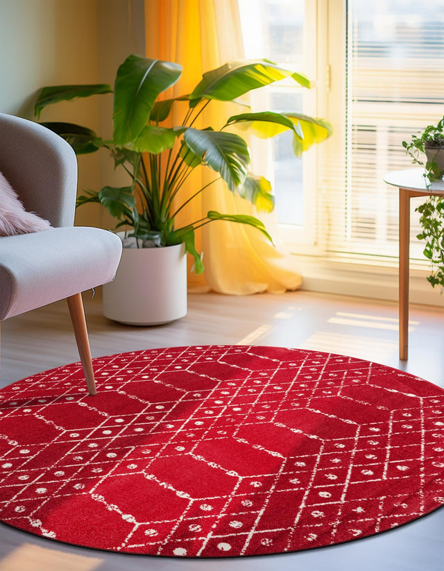 Raspberry Pink 5' 3 x 5' 3 Paxon Trellis Round Area Rug Geometric Durable Stain Resistant Easy Clean Carpet for Modern Interior Home Decor for Sale at Rug Engine
