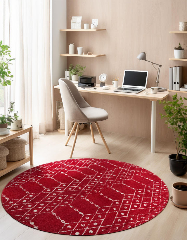 Raspberry Pink 3' x 3' Paxon Trellis Round Area Rug Geometric Durable Stain Resistant Easy Clean Carpet for Modern Interior Home Decor for Sale at Rug Engine