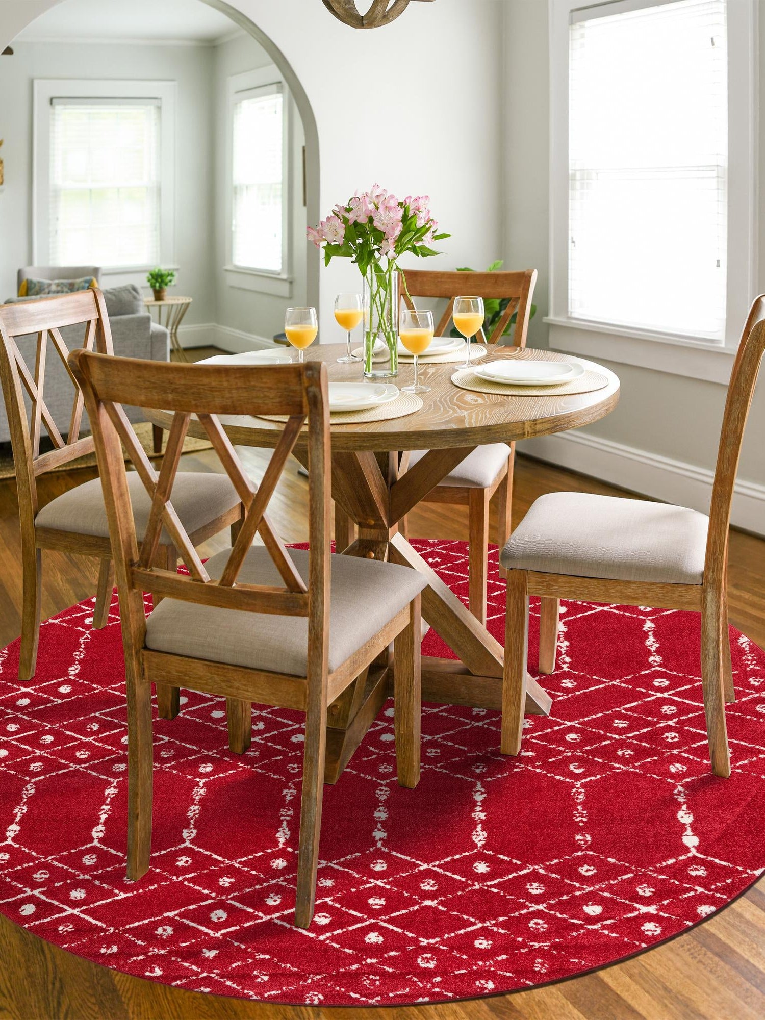 Raspberry Pink 5' 3 x 5' 3 Paxon Trellis Round Area Rug Geometric Durable Stain Resistant Easy Clean Carpet for Modern Interior Home Decor for Sale at Rug Engine