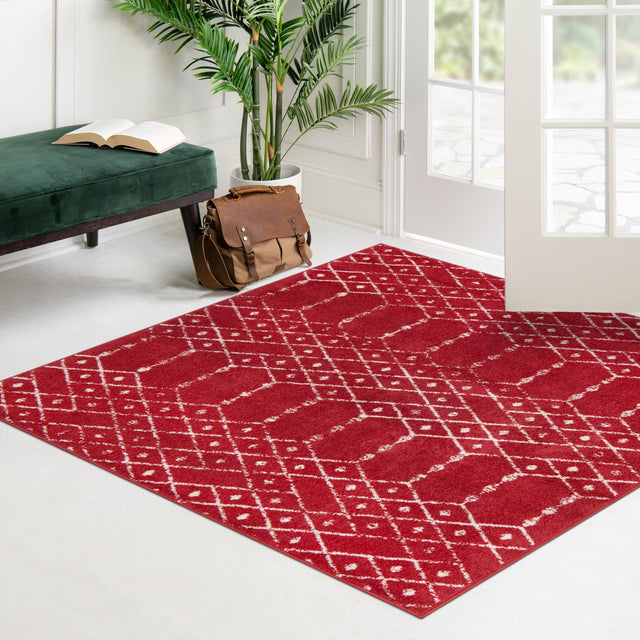Raspberry Pink 7' 10 x 7' 10 Paxon Trellis Square Area Rug Geometric Durable Stain Resistant Easy Clean Carpet for Modern Interior Home Decor for Sale at Rug Engine