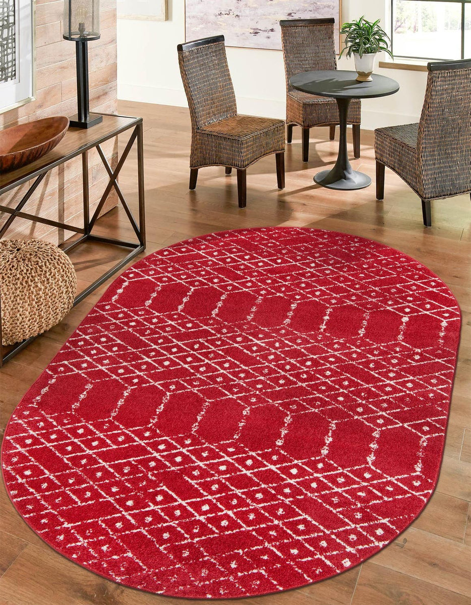Raspberry Pink 4' x 6' Paxon Trellis Oval Area Rug Geometric Durable S ...