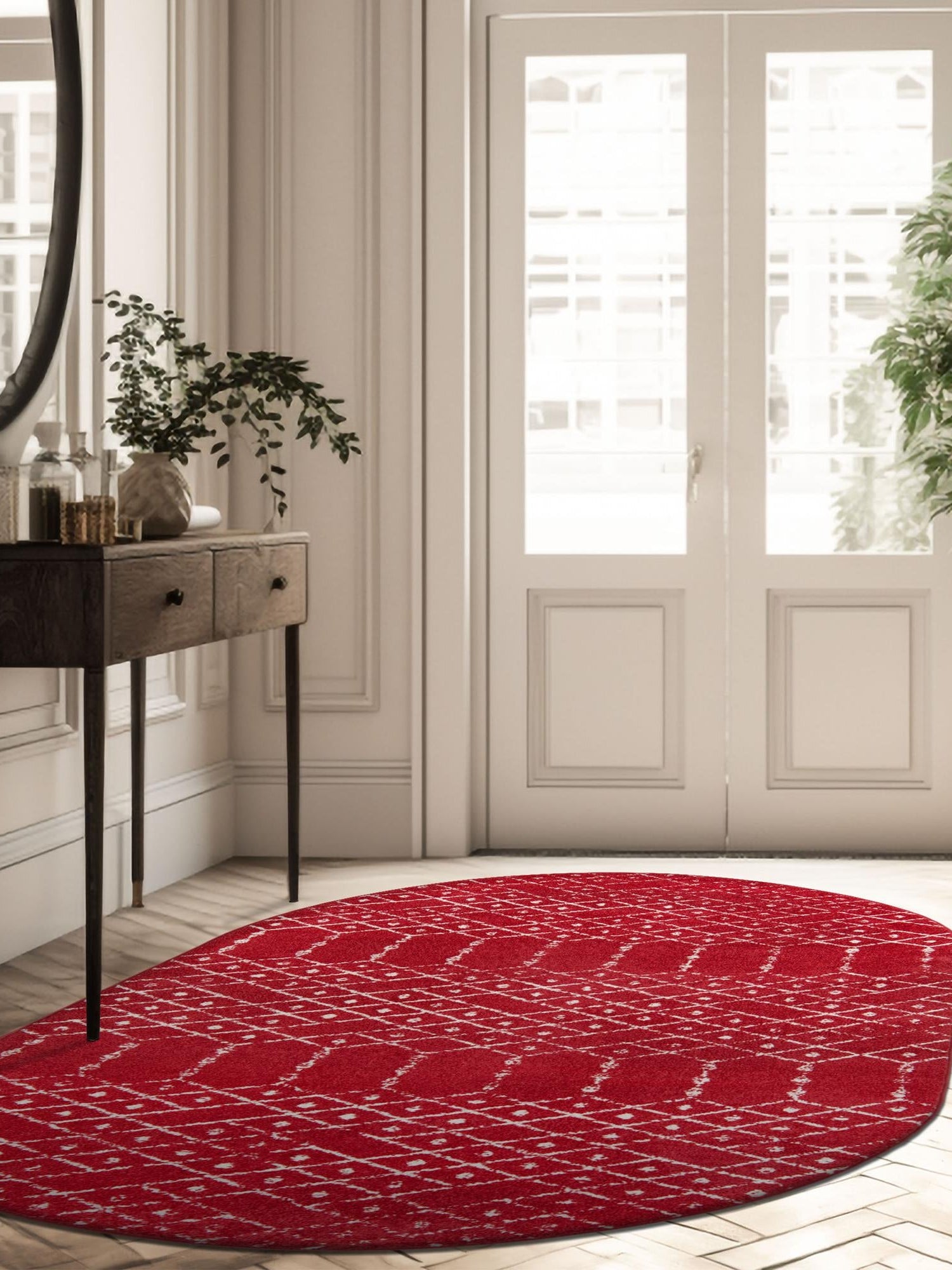 Raspberry Pink 7' 10 x 10' Paxon Trellis Oval Area Rug Geometric Durable Stain Resistant Easy Clean Carpet for Modern Interior Home Decor for Sale at Rug Engine