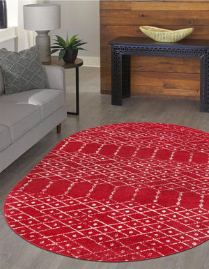 Raspberry Pink 5' 3 x 7' 10 Paxon Trellis Oval Area Rug Geometric Durable Stain Resistant Easy Clean Carpet for Modern Interior Home Decor for Sale at Rug Engine