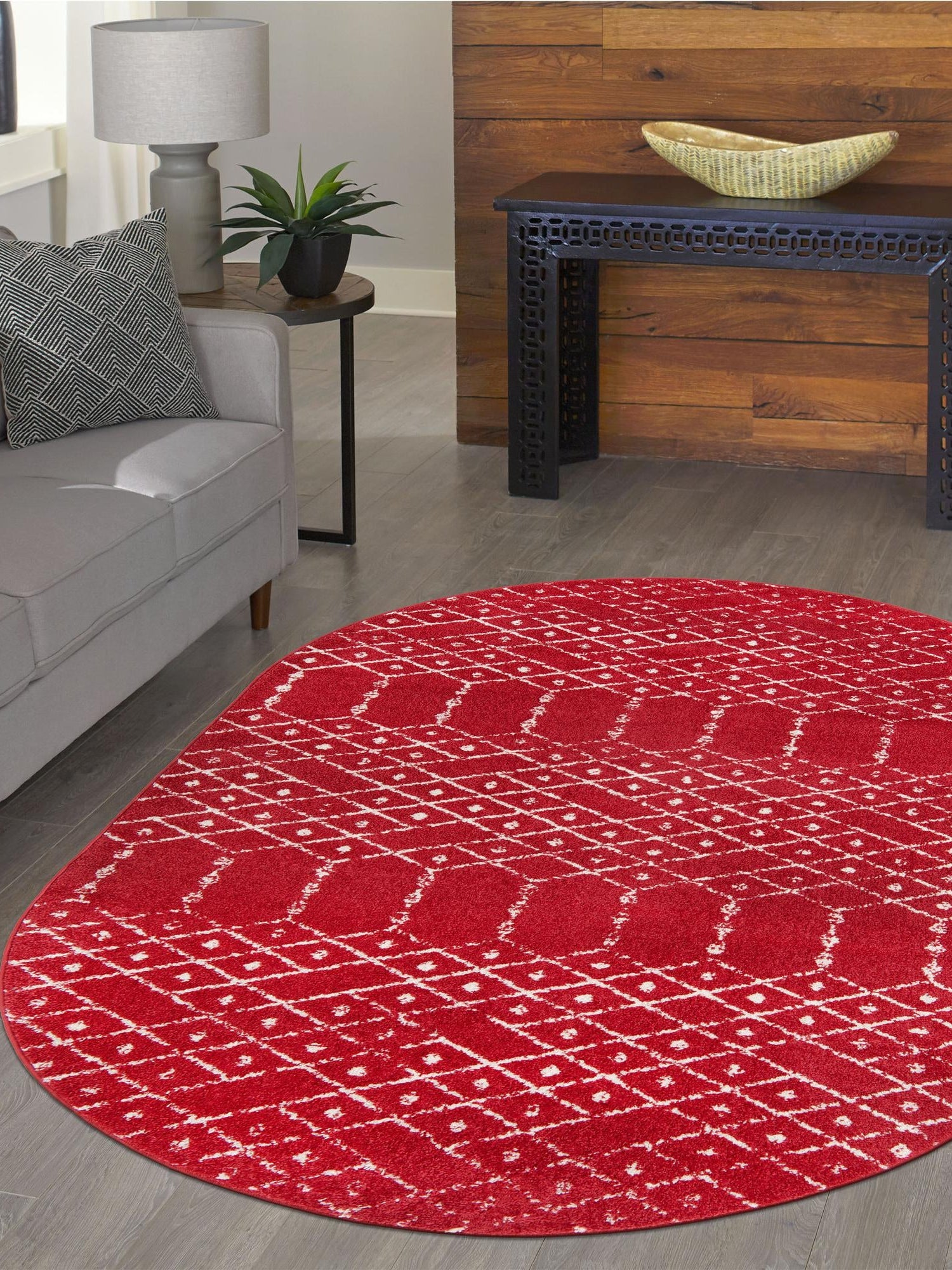 Raspberry Pink 7' 10 x 10' Paxon Trellis Oval Area Rug Geometric Durable Stain Resistant Easy Clean Carpet for Modern Interior Home Decor for Sale at Rug Engine