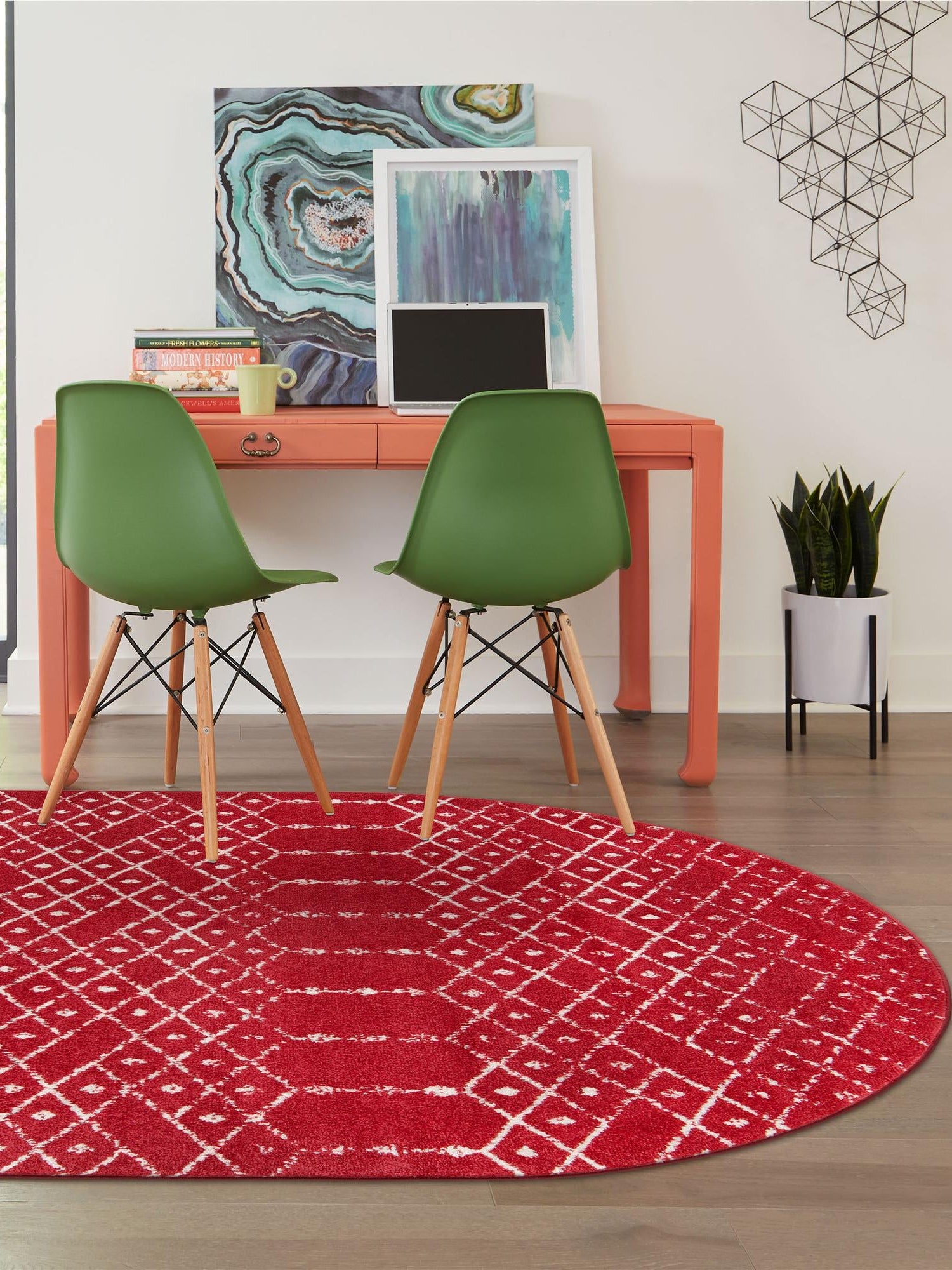 Raspberry Pink 7' 10 x 10' Paxon Trellis Oval Area Rug Geometric Durable Stain Resistant Easy Clean Carpet for Modern Interior Home Decor for Sale at Rug Engine
