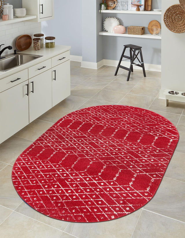 Raspberry Pink 5' 3 x 7' 10 Paxon Trellis Oval Area Rug Geometric Durable Stain Resistant Easy Clean Carpet for Modern Interior Home Decor for Sale at Rug Engine