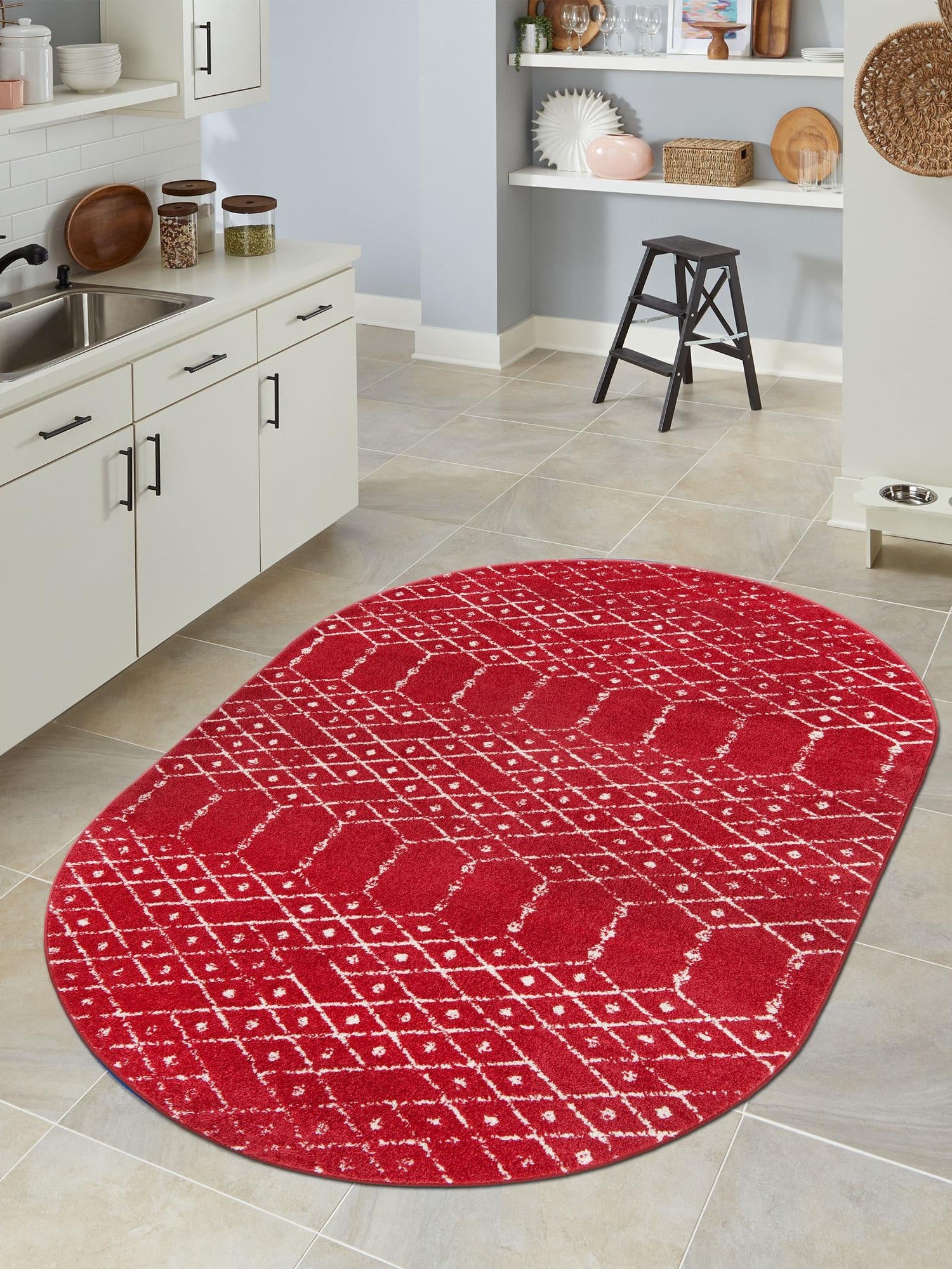 Raspberry Pink 4' x 6' Paxon Trellis Oval Area Rug Geometric Durable Stain Resistant Easy Clean Carpet for Modern Interior Home Decor for Sale at Rug Engine