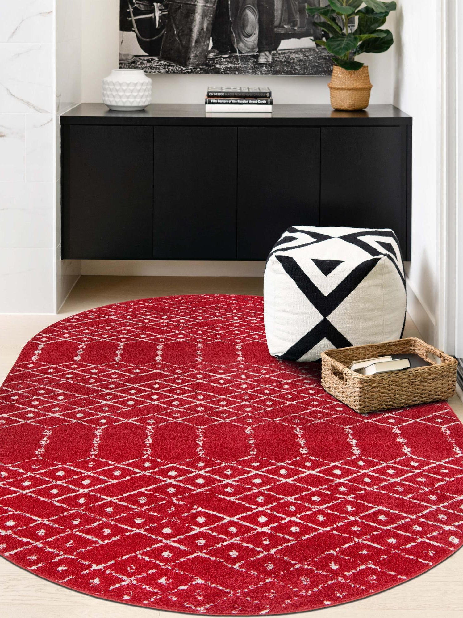 Raspberry Pink 4' x 6' Paxon Trellis Oval Area Rug Geometric Durable Stain Resistant Easy Clean Carpet for Modern Interior Home Decor for Sale at Rug Engine