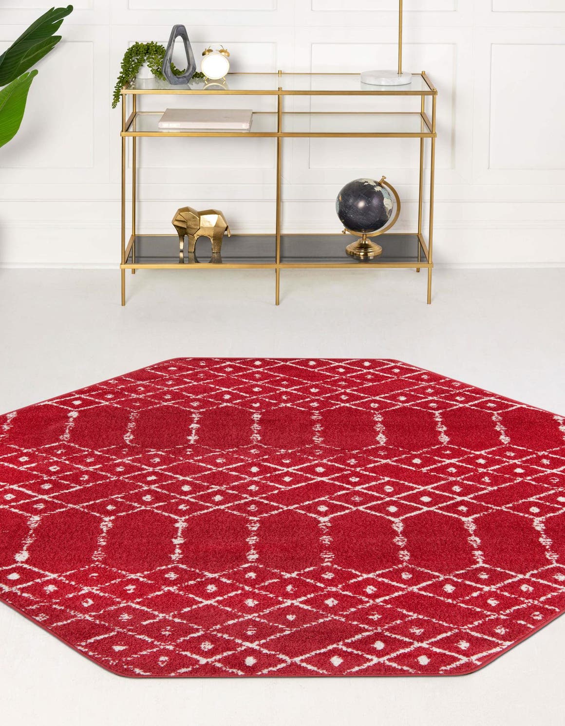 Raspberry Pink 5' 3 x 5' 3 Paxon Trellis Octagon Area Rug Geometric Durable Stain Resistant Easy Clean Carpet for Modern Interior Home Decor for Sale at Rug Engine