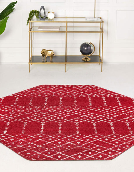 Raspberry Pink 5' 3 x 5' 3 Paxon Trellis Octagon Area Rug Geometric Durable Stain Resistant Easy Clean Carpet for Modern Interior Home Decor for Sale at Rug Engine