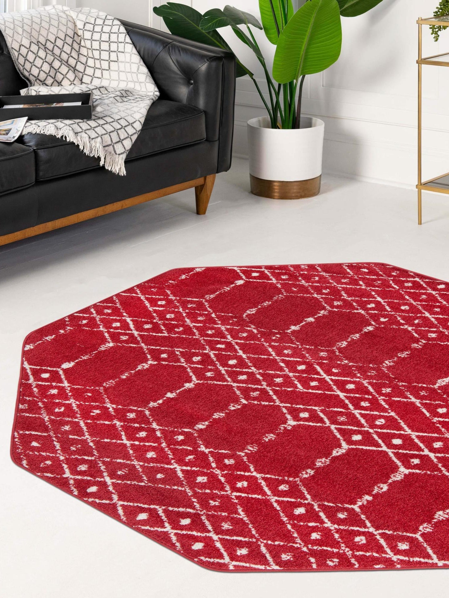 Raspberry Pink 7' 10 x 7' 10 Paxon Trellis Octagon Area Rug Geometric Durable Stain Resistant Easy Clean Carpet for Modern Interior Home Decor for Sale at Rug Engine