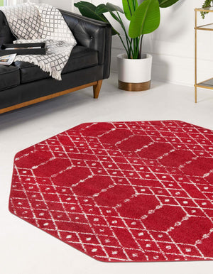 Raspberry Pink 7' 10 x 7' 10 Paxon Trellis Octagon Area Rug Geometric Durable Stain Resistant Easy Clean Carpet for Modern Interior Home Decor for Sale at Rug Engine