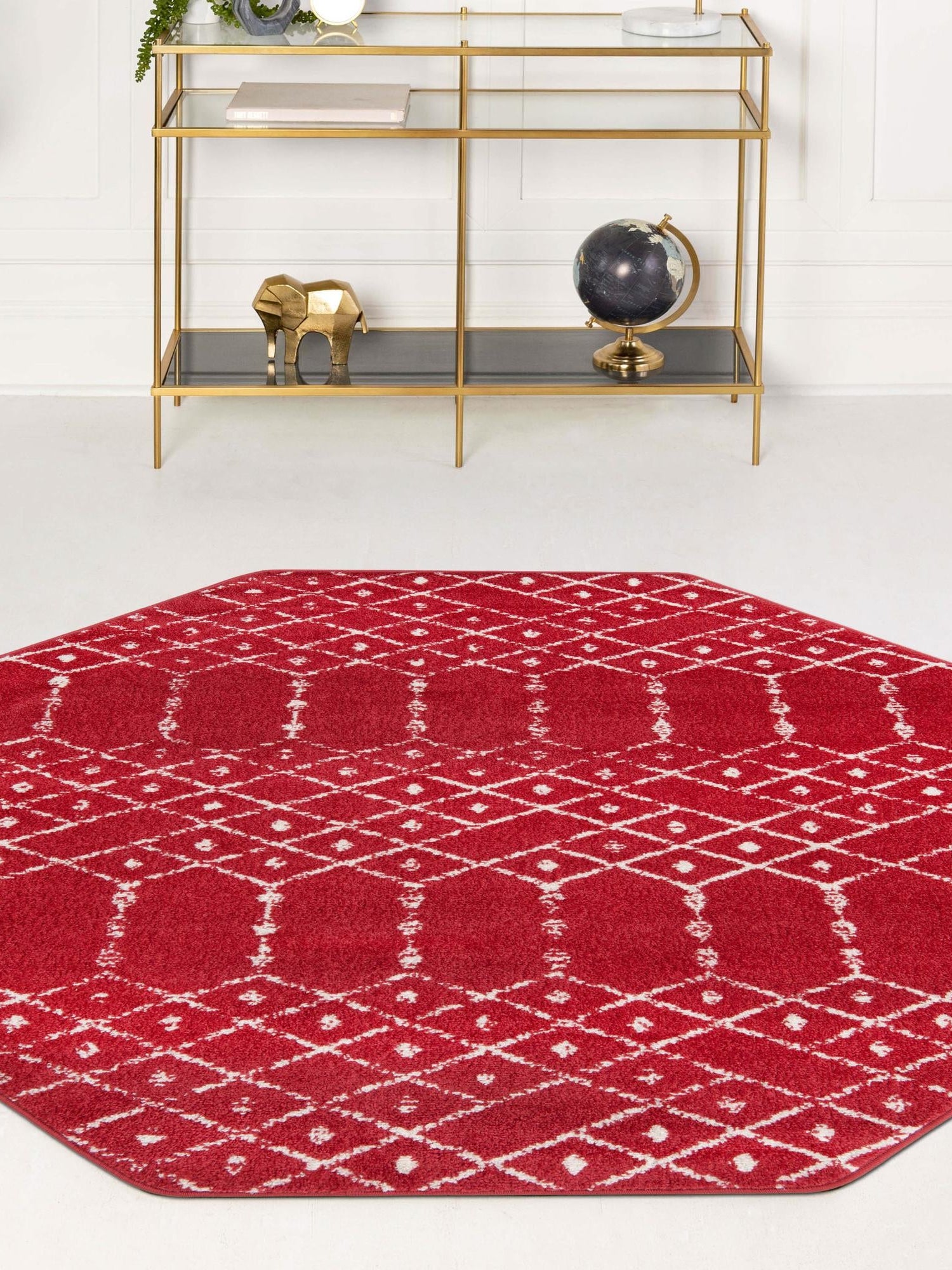 Raspberry Pink 7' 10 x 7' 10 Paxon Trellis Octagon Area Rug Geometric Durable Stain Resistant Easy Clean Carpet for Modern Interior Home Decor for Sale at Rug Engine