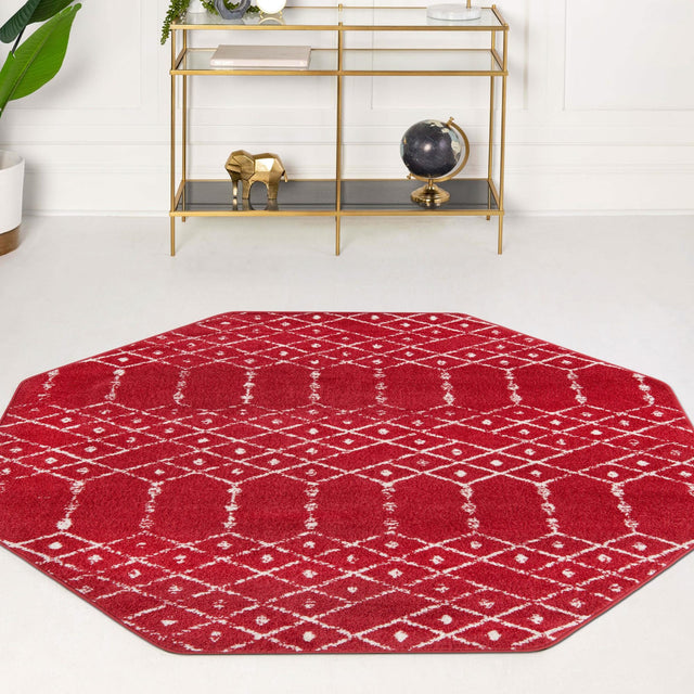 Raspberry Pink 7' 10 x 7' 10 Paxon Trellis Octagon Area Rug Geometric Durable Stain Resistant Easy Clean Carpet for Modern Interior Home Decor for Sale at Rug Engine