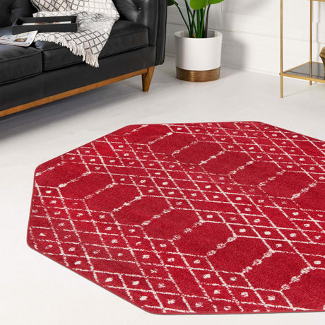 Raspberry Pink 5' 3 x 5' 3 Paxon Trellis Octagon Area Rug Geometric Durable Stain Resistant Easy Clean Carpet for Modern Interior Home Decor for Sale at Rug Engine
