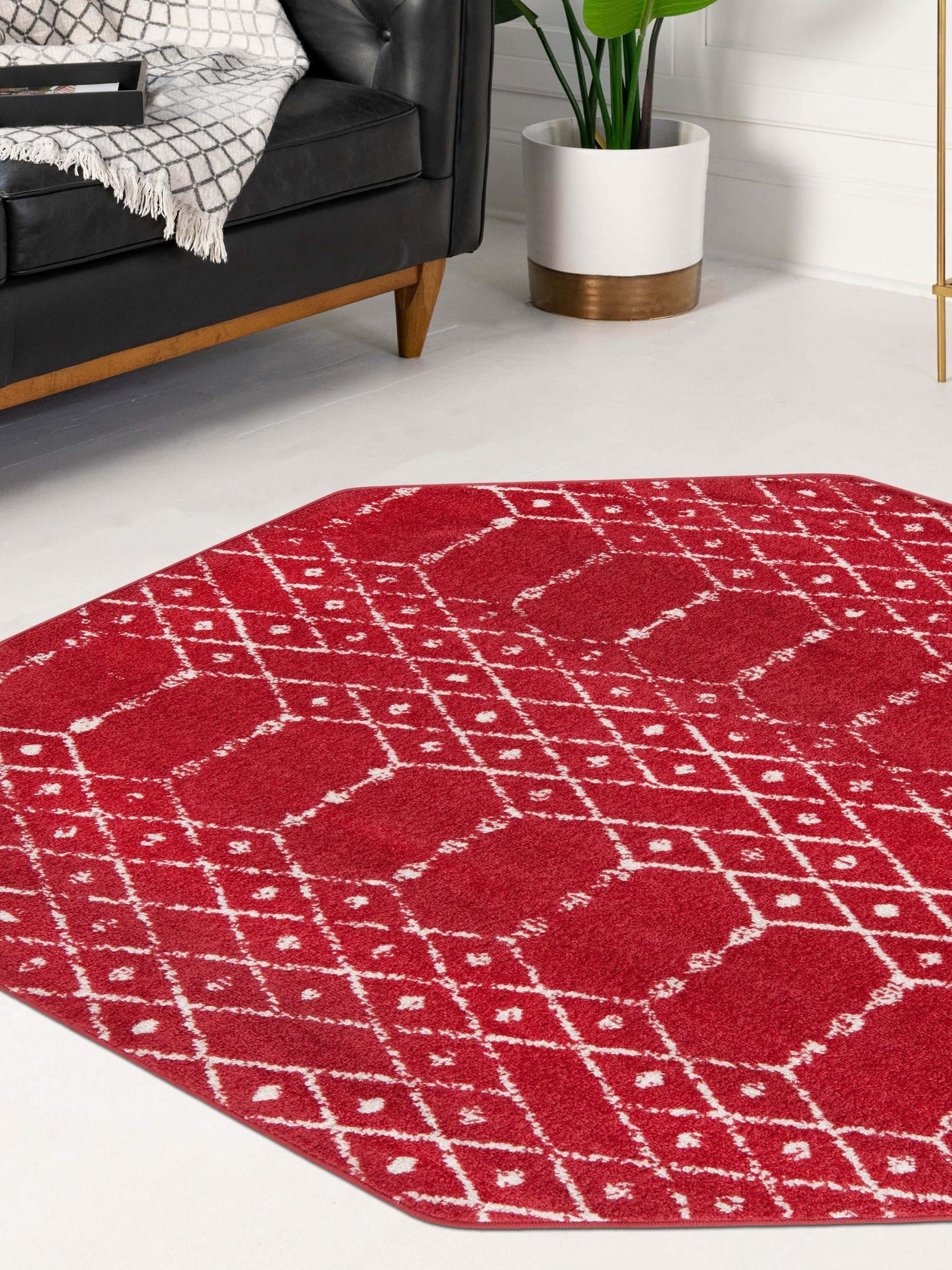 Raspberry Pink 7' 10 x 7' 10 Paxon Trellis Octagon Area Rug Geometric Durable Stain Resistant Easy Clean Carpet for Modern Interior Home Decor for Sale at Rug Engine