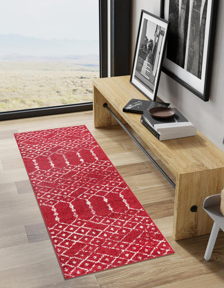Raspberry Pink 2' x 8' Paxon Trellis Runner Area Rug Geometric Durable Stain Resistant Easy Clean Carpet for Modern Interior Home Decor for Sale at Rug Engine