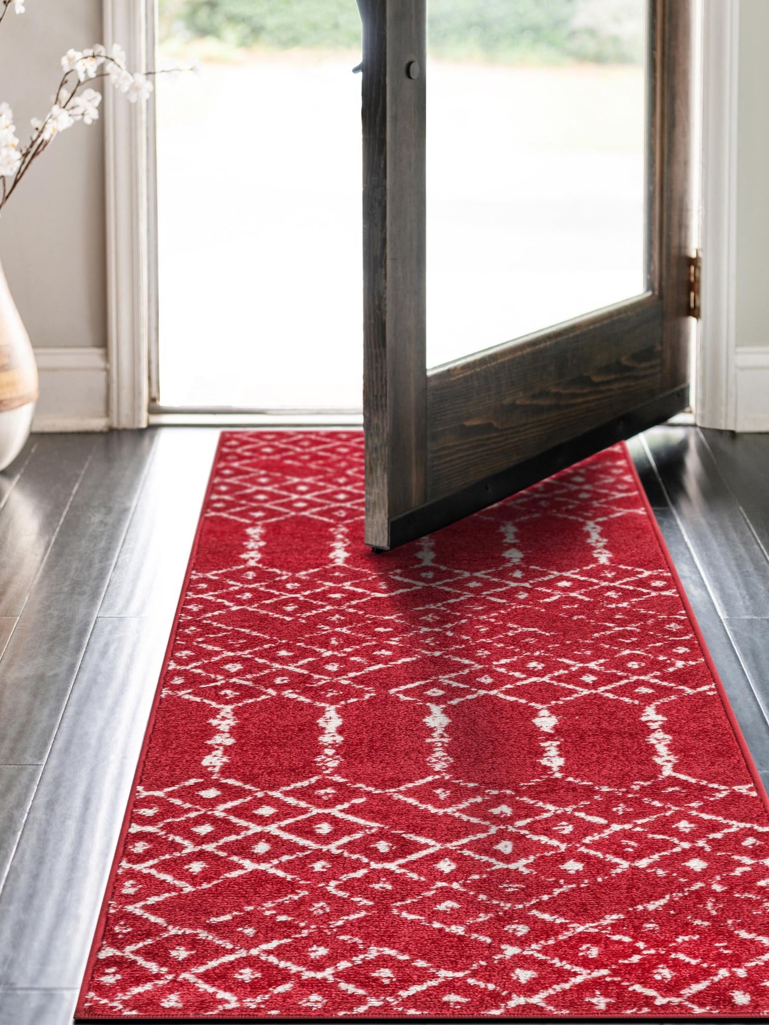 Raspberry Pink 2' x 6' Paxon Trellis Runner Area Rug Geometric Durable Stain Resistant Easy Clean Carpet for Modern Interior Home Decor for Sale at Rug Engine