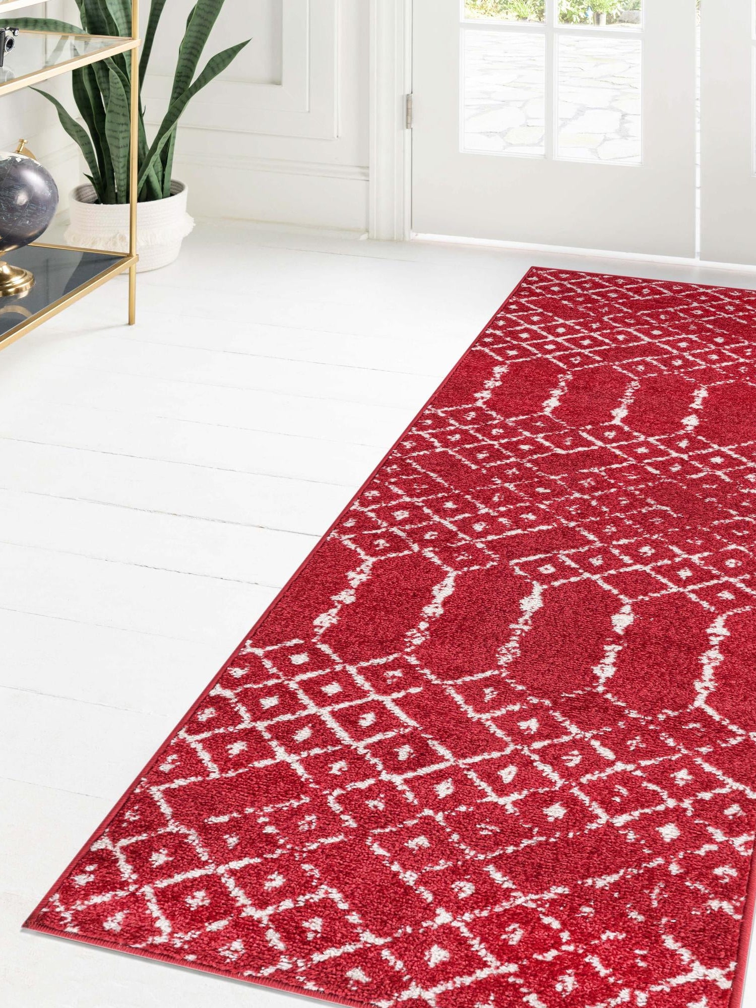 Raspberry Pink 2' x 6' Paxon Trellis Runner Area Rug Geometric Durable Stain Resistant Easy Clean Carpet for Modern Interior Home Decor for Sale at Rug Engine