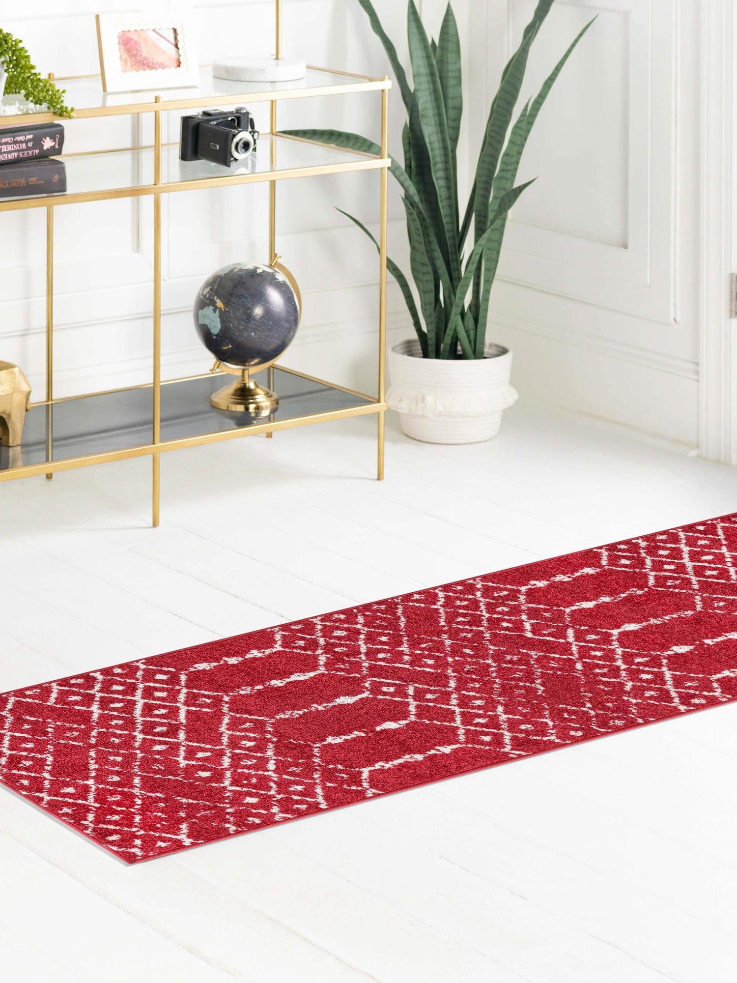 Raspberry Pink 2' x 6' Paxon Trellis Runner Area Rug Geometric Durable Stain Resistant Easy Clean Carpet for Modern Interior Home Decor for Sale at Rug Engine