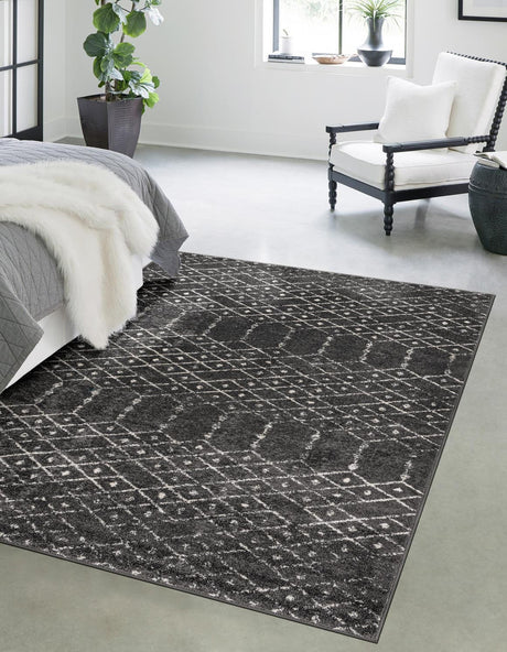 Charcoal Gray 5' 3 x 8' Paxon Trellis Rectangle Area Rug Geometric Durable Stain Resistant Easy Clean Carpet for Modern Interior Home Decor for Sale at Rug Engine