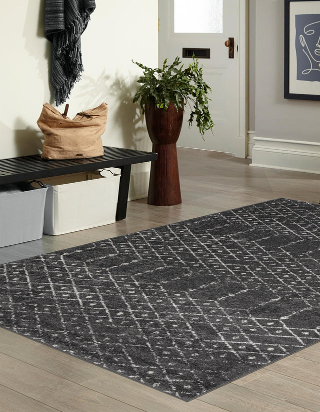 Charcoal Gray 5' 3 x 8' Paxon Trellis Rectangle Area Rug Geometric Durable Stain Resistant Easy Clean Carpet for Modern Interior Home Decor for Sale at Rug Engine