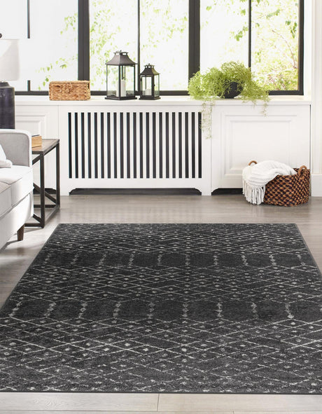 Charcoal Gray 5' 3 x 8' Paxon Trellis Rectangle Area Rug Geometric Durable Stain Resistant Easy Clean Carpet for Modern Interior Home Decor for Sale at Rug Engine