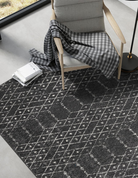 Charcoal Gray 5' 3 x 8' Paxon Trellis Rectangle Area Rug Geometric Durable Stain Resistant Easy Clean Carpet for Modern Interior Home Decor for Sale at Rug Engine
