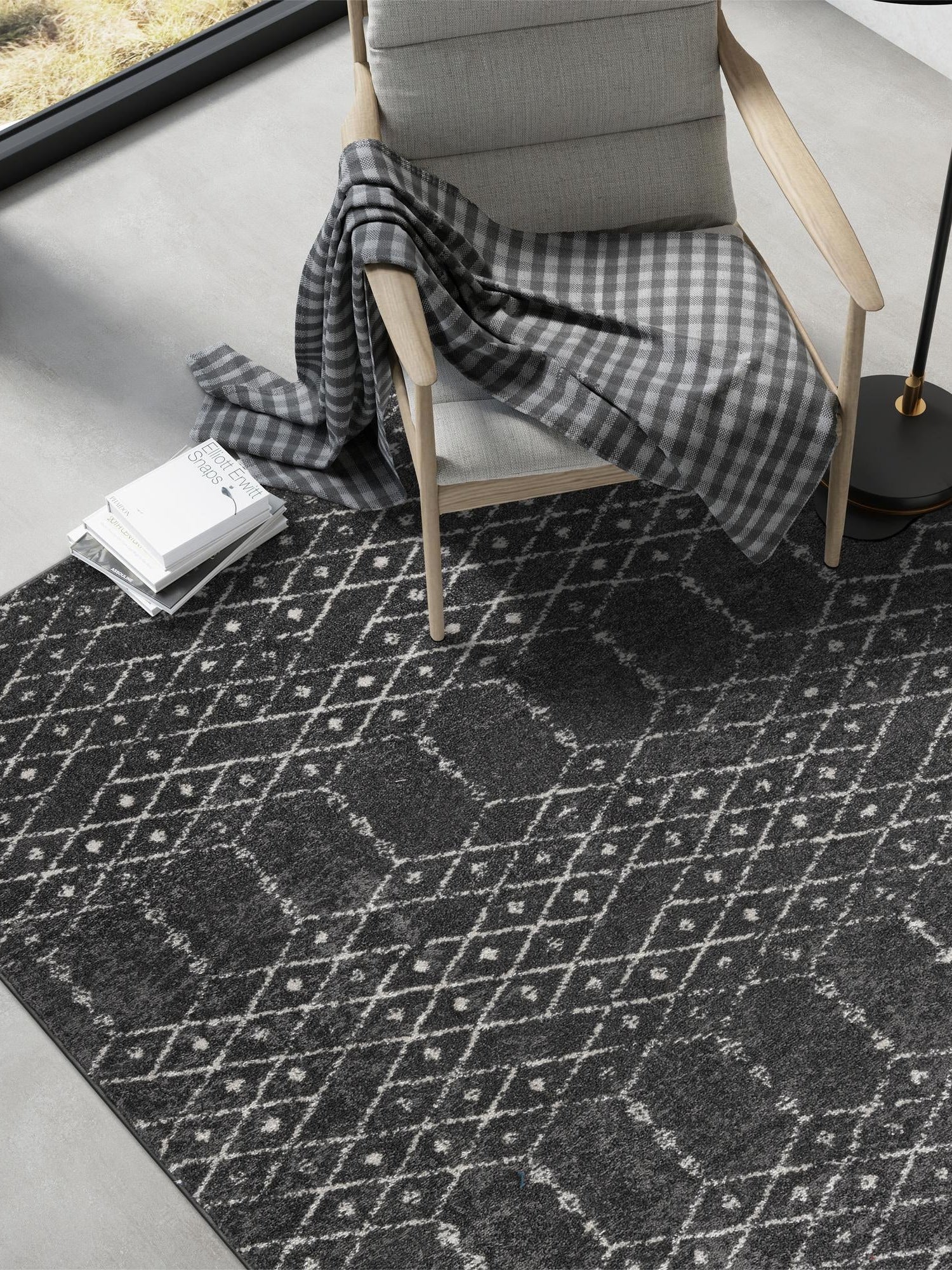 Charcoal Gray 6' x 9' Paxon Trellis Rectangle Area Rug Geometric Durable Stain Resistant Easy Clean Carpet for Modern Interior Home Decor for Sale at Rug Engine