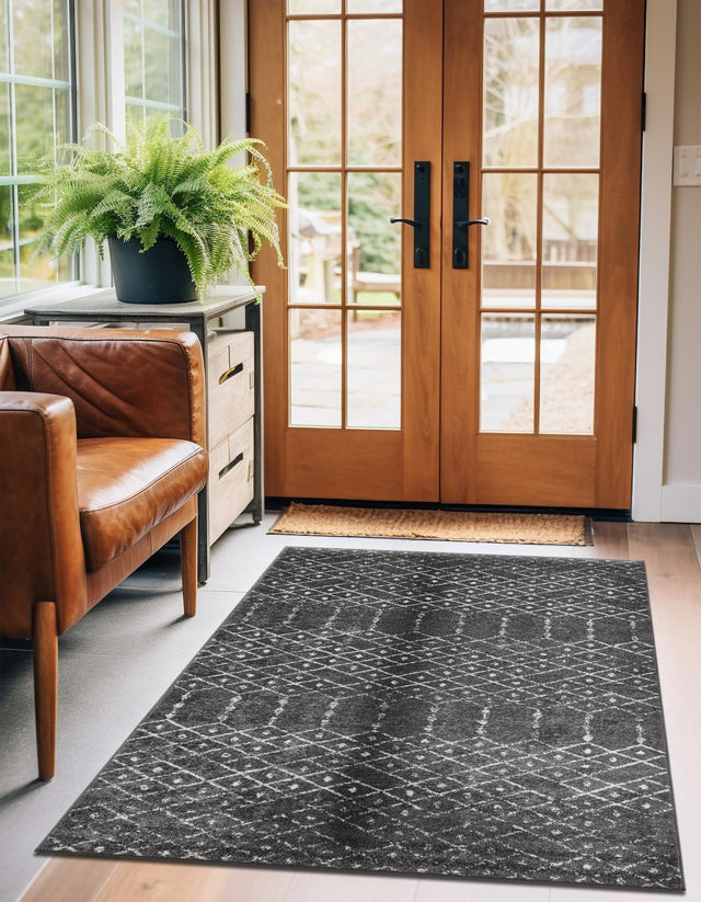 Charcoal Gray 5' 3 x 8' Paxon Trellis Rectangle Area Rug Geometric Durable Stain Resistant Easy Clean Carpet for Modern Interior Home Decor for Sale at Rug Engine